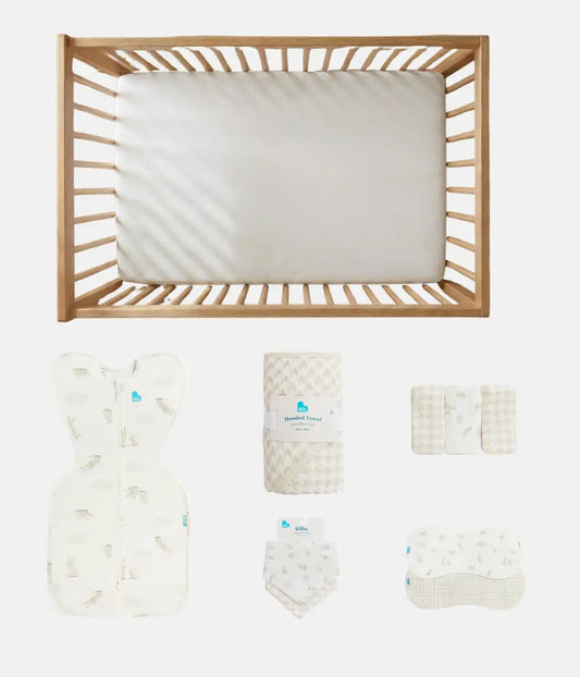 Ultimate Newborn Mattress Gift Bundle | Mattress | Swaddle | Towel | Wash Cloth | Burp Cloth | Bib | Bunnies